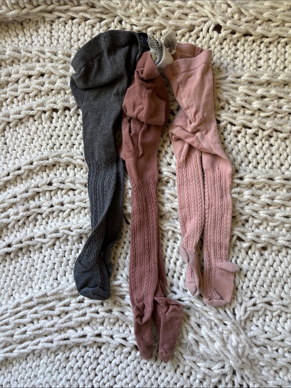 H&M Girls Knit Tights Trio in Charcoal, Mauve & Dusty Pink